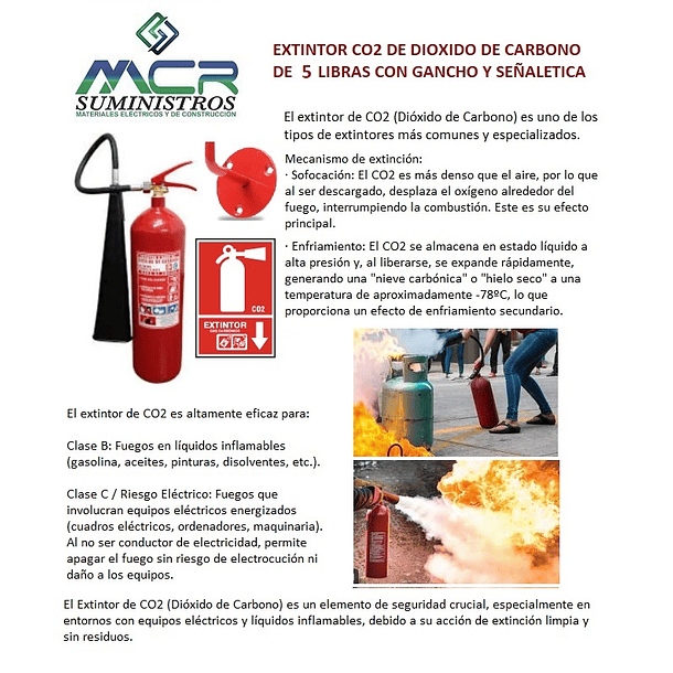 EXTINTOR CO2 DE DIOXIDO DE CARBONO DE 5 LIBRAS CON GANCHO Y SEÑALETICA- COPIAR 2