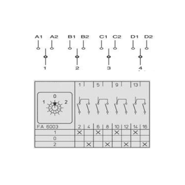 CONMUTADOR O SELECTOR 1-0-2, 4 POLOS, 63 AMP 3