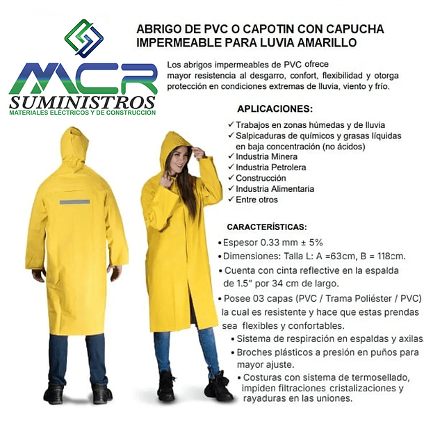 ABRIGO DE PVC O CAPOTIN CON CAPUCHA IMPERMEABLE PARA LLUVIA AMARILLO 4