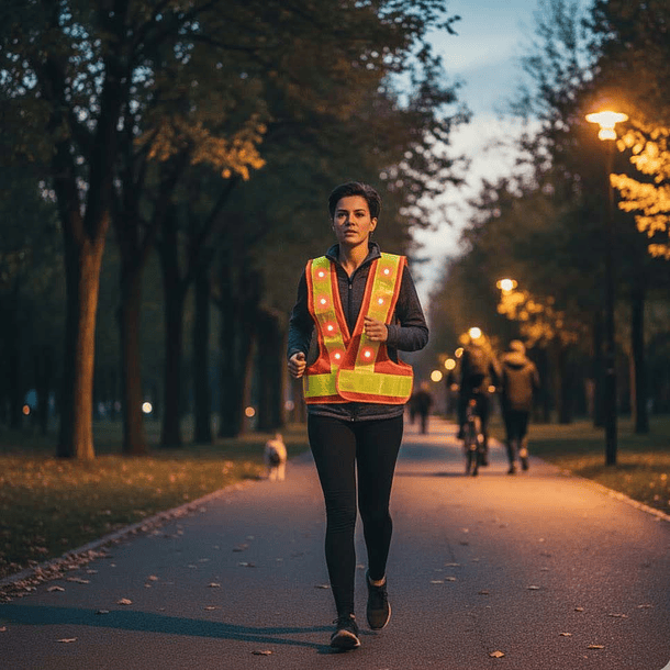 CHALECO DE SEGURIDAD CON LED INTEGRADO Y CINTAS REFLECTIVA FLUORESCENTE 2
