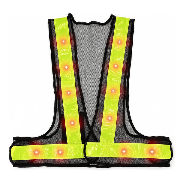 CHALECO DE SEGURIDAD CON LED INTEGRADO Y CINTAS REFLECTIVA FLUORESCENTE  2