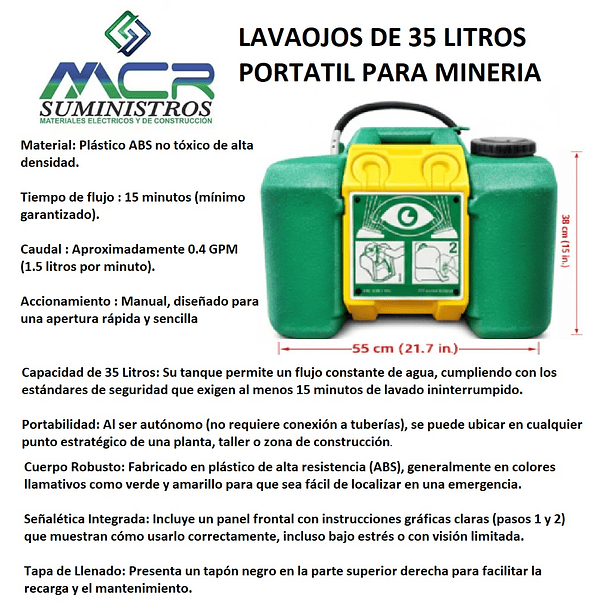 LAVAOJOS DE EMERGENCIA DE 35 LITROS PORTATIL (OFERTA) 2
