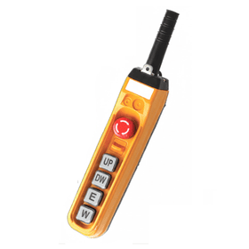 BOTONERA DE CONTROL PARA POLIPASTO Y ELEVACION, 4 BOTONES + PULSADOR, BLOQUEO, REINICIO.