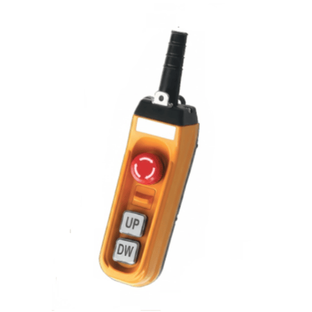 BOTONERA DE CONTROL PARA POLIPASTO Y ELEVACION, 2 BOTONES + PARO DE EMERGENCIA. 