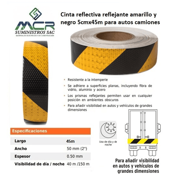 Cinta reflectiva reflejante amarillo y negro franjas 2