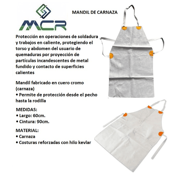 MANDIL O DELANTAL PARA SOLDADOR DE CUERO CROMO GRIS  (CARNAZA) 1