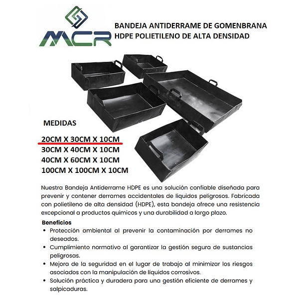BANDEJA ANTIDERRAME DE GEOMENBRANA HDPE POLIETILENO DE ALTA DENSIDAD (20 X 30 CM) 3