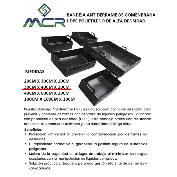 BANDEJA ANTIDERRAME DE GEOMENBRANA HDPE POLIETILENO DE ALTA DENSIDAD (30CM X 40 CM) 2
