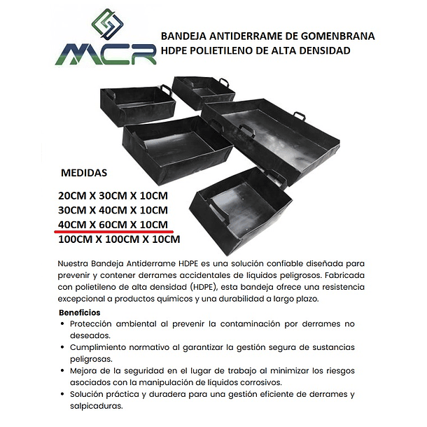 BANDEJA ANTIDERRAME DE GEOMENBRANA HDPE POLIETILENO DE ALTA DENSIDAD (40CM X 60 CM) 2