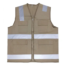 CHALECO DRILL BEIGE, MULTIBOLSILLO REFORZADO PARA TRABAJO PESADO.