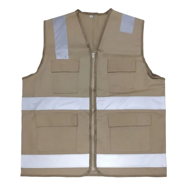 CHALECO DRILL BEIGE, MULTIBOLSILLO REFORZADO PARA TRABAJO PESADO. 1