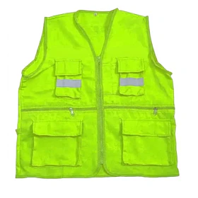 CHALECO DRILL AMARILLO LIMON, MULTIBOLSILLO REFORZADO PARA TRABAJO PESADO.