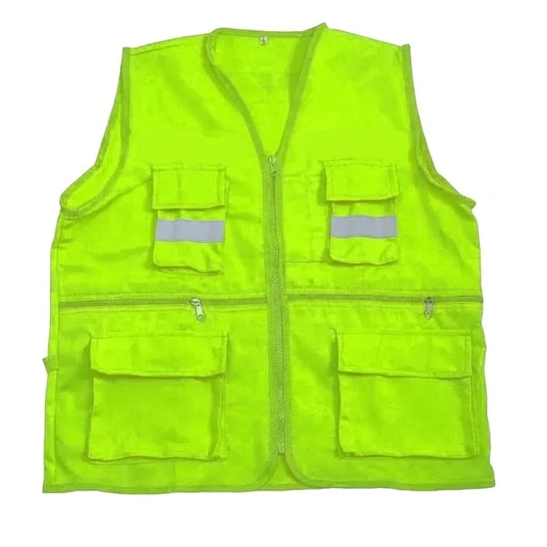 CHALECO DRILL AMARILLO LIMON, MULTIBOLSILLO REFORZADO PARA TRABAJO PESADO. 1