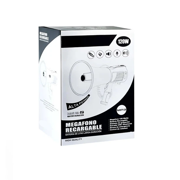 MEGAFONO 120W: RECARGABLE, BLUETOOTH + USB. MAXIMO ALCANCE. 6