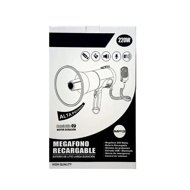 MEGAFONO 220W: RECARGABLE, BLUETOOH, USB. MAXIMO ALCANCE. 6