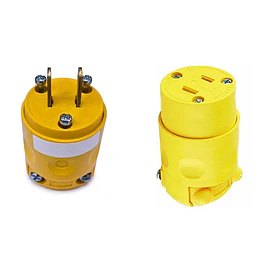 Enchufe + tomacorriente monofasico 2 polos, 15A, PVC AMARILLO.