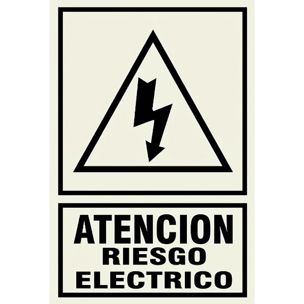 Señal de RIESGO ELECTRICO 20x30cm FOTOLUMINISCENTE O Fluorescente autoadhesivo 