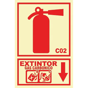 Señal de EXTINTOR CO2 20x30cm FOTOLUMINISCENTE O Fluorescente autoadhesivo