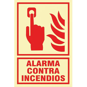 Señal de ALARMA CONTRA INCENDIO(PULSADOR) 20x30cm FOTOLUMINISCENTE O Fluorescente autoadhesivo