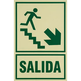 Señal de SALIDA ESCALERA BAJA DERECHA 20x30cm FOTOLUMINISCENTE O Fluorescente autoadhesivo