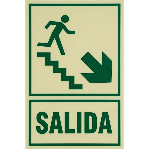 Señal de SALIDA ESCALERA BAJA DERECHA 20x30cm FOTOLUMINISCENTE O Fluorescente autoadhesivo 