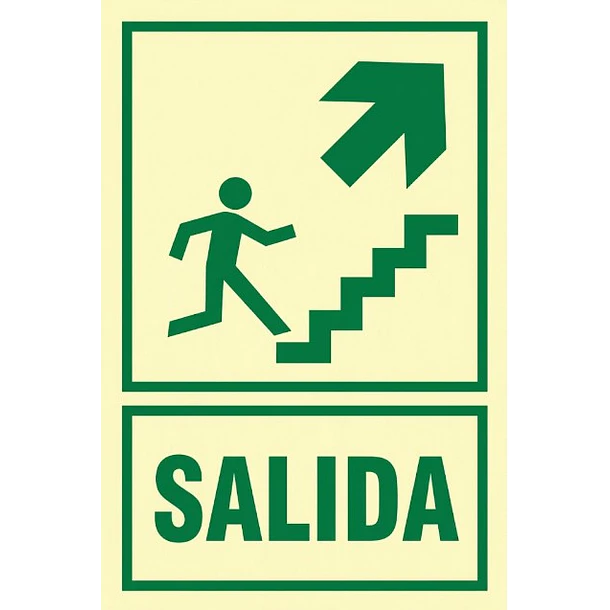 Señal de SALIDA ESCALERA SUBIDA DERECHA 20x30cm FOTOLUMINISCENTE O Fluorescente autoadhesivo 