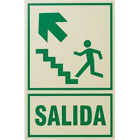 Señal de SALIDA ESCALERA SUBIDA ESCALERA IZQUIERDA 20x30cm FOTOLUMINISCENTE O Fluorescente autoadhesivo