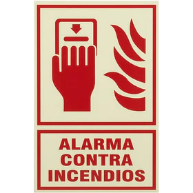 Señal de ALARMA CONTRA INCENDIO (PALANCA) 20x30cm FOTOLUMINISCENTE O Fluorescente autoadhesivo