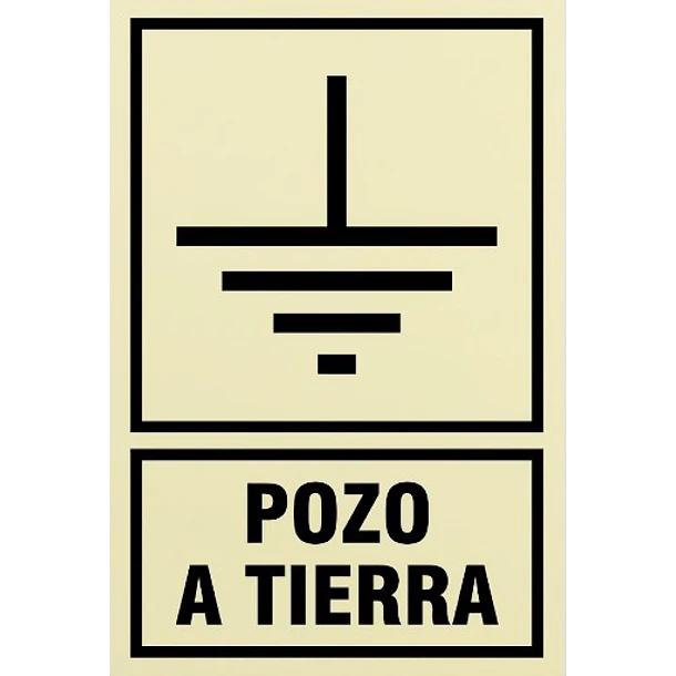 Señal de POZO A TIERRA 20x30cm FOTOLUMINISCENTE O Fluorescente autoadhesivo 