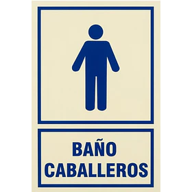 Señal de BAÑO CABALLEROS 20x30cm FOTOLUMINISCENTE O Fluorescente autoadhesivo