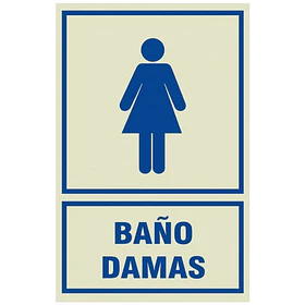 Señal de BAÑO DAMAS 20x30cm FOTOLUMINISCENTE O Fluorescente autoadhesivo