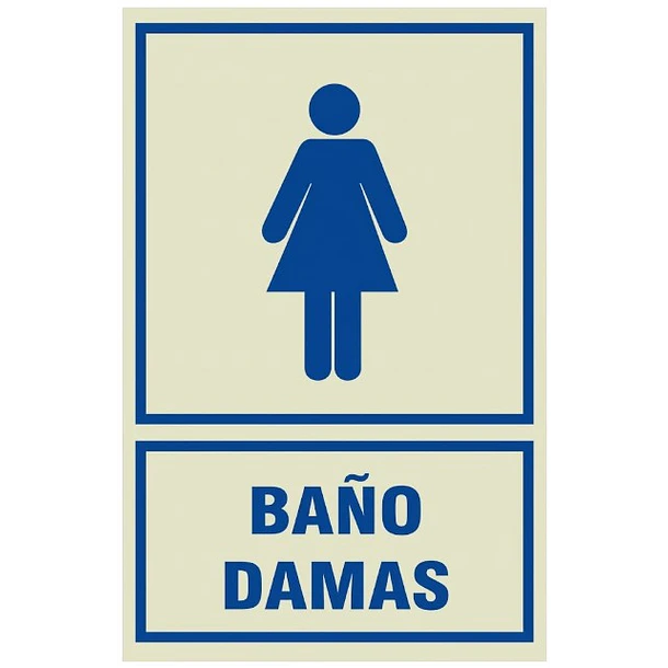 Señal de BAÑO DAMAS 20x30cm FOTOLUMINISCENTE O Fluorescente autoadhesivo 