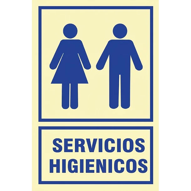 Señal de SERVICIOS HIGIENICOS 20x30cm FOTOLUMINISCENTE O Fluorescente autoadhesivo 