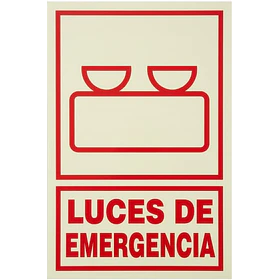 Señal de LUCES DE EMERGENCIA 20x30cm FOTOLUMINISCENTE O Fluorescente autoadhesivo