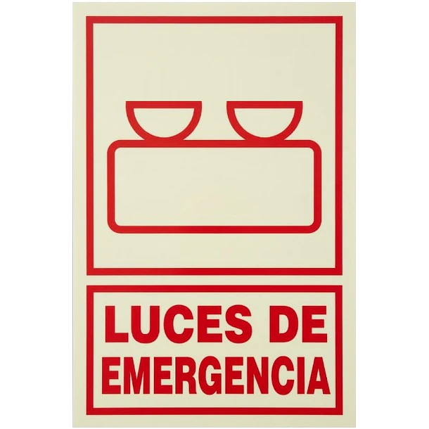 Señal de LUCES DE EMERGENCIA 20x30cm FOTOLUMINISCENTE O Fluorescente autoadhesivo 