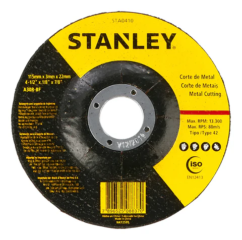 Disco Corte Metal 4 1/2 Stanley (115x3,0x22) STA0410