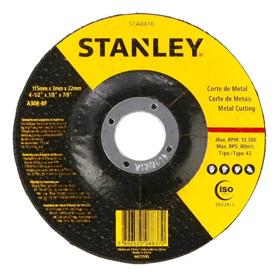 Disco Corte Metal 4 1/2 Stanley (115x3,0x22) STA0410 1