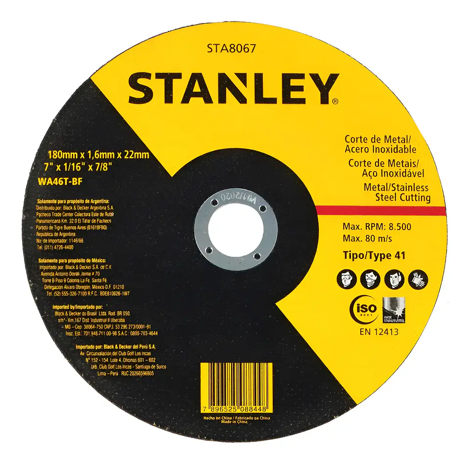 Disco Corte Inox/Metal 7 Stanley (180x1,6x22) STA8067 1