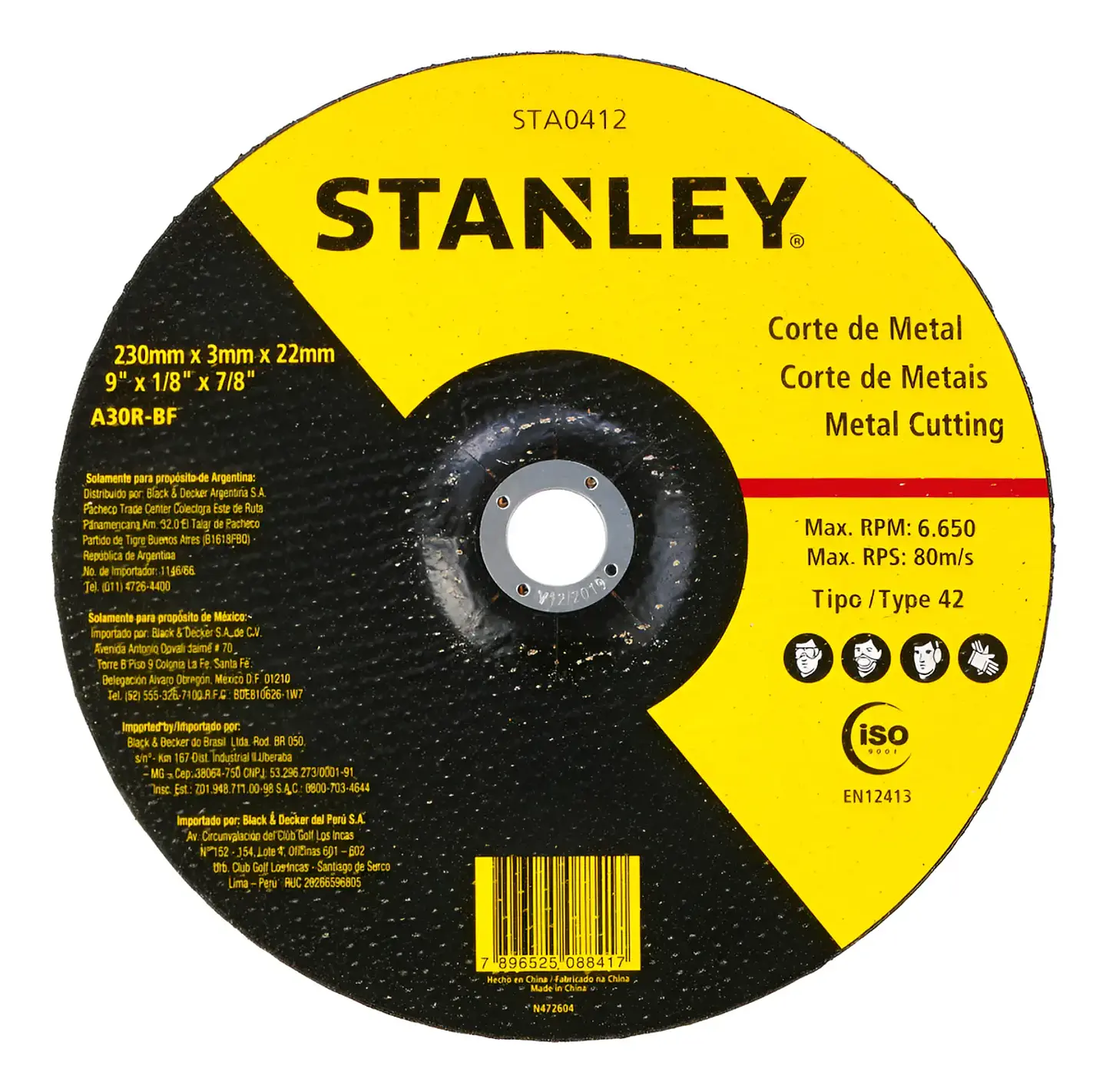 Disco Corte Metal 9 concavo Stanley (230x3,0x22) STA0412 1
