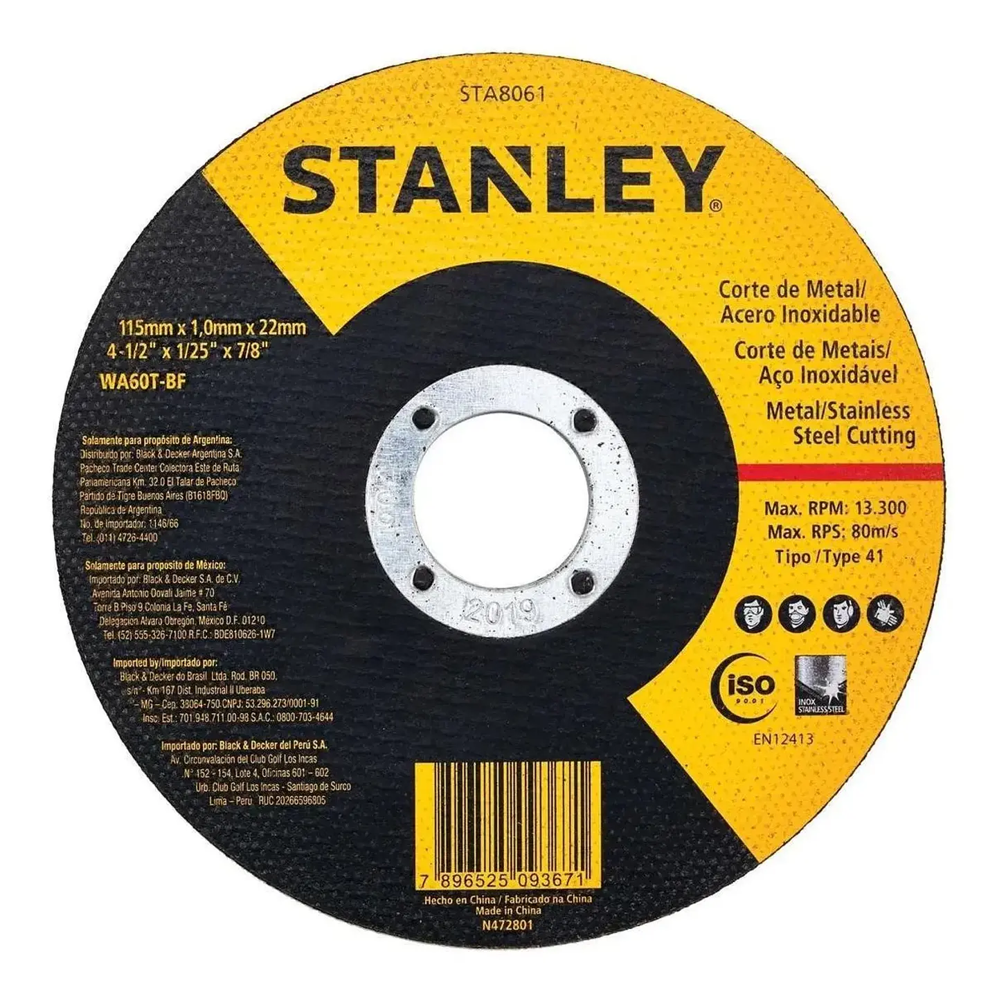 PACK 100 Discos Corte Inox/Metal 4 1/2 Stanley (115x1,0x22) STA8061 2
