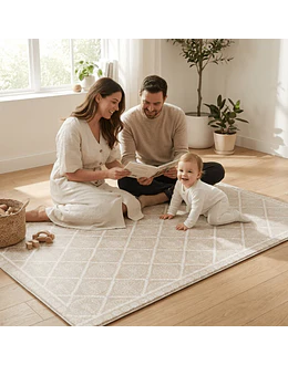Playmat Alfombra Antigolpes para Bebé 125x180 cm – Hojas y Puntos / Enredaderas Vintage Gris