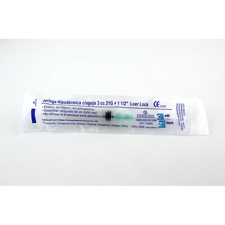 Jeringa 3CC 21G*1.5 Luer Lock. Caja por 100 unidades 2