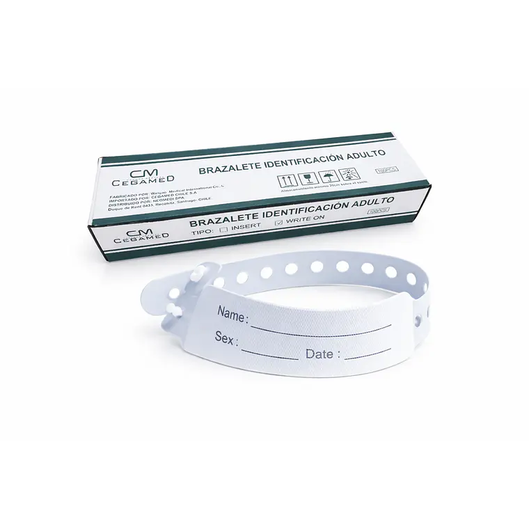 Brazalete Id Adulto Blanco. Precio por caja. 1