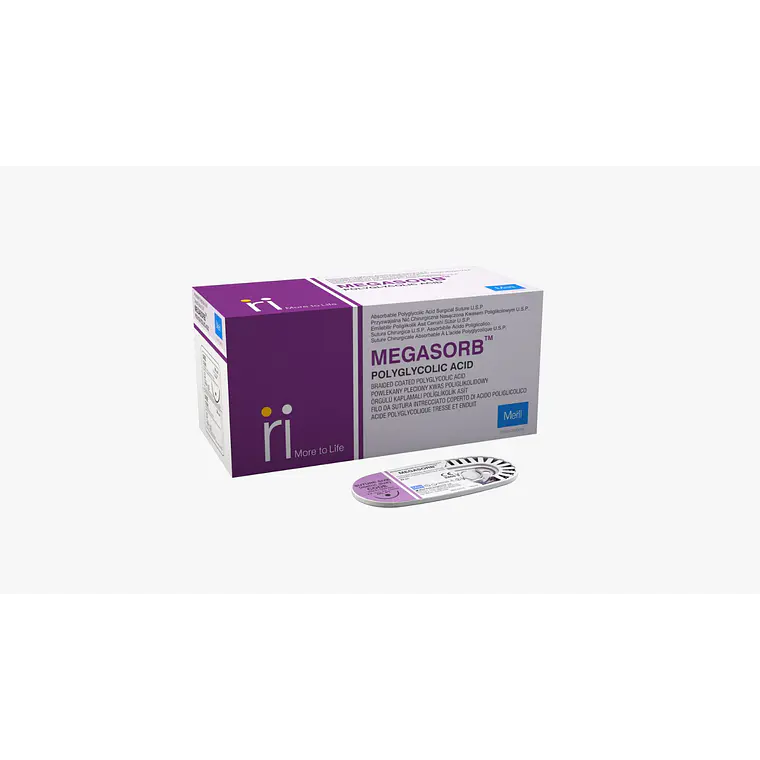 Sutura ácido poliglicólico violeta 2/0, 90 cm, aguja redonda 36 mm 1/2 círculo – MS209440 1