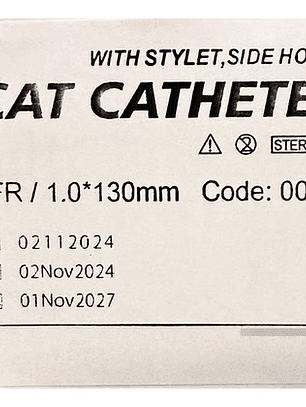 Catéter Urinario Gato Con Estilete, 3fr - 1.0 X 130mm, 1 Und
