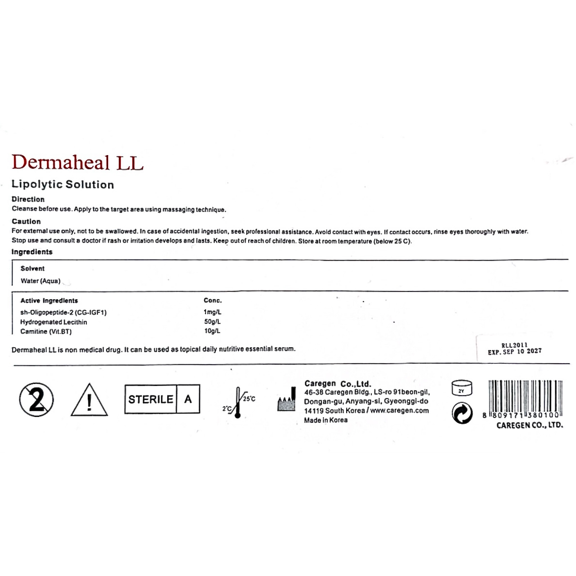 Mesoterapia Dermaheal LL, lipolítico, 1 vial de 5ml 4
