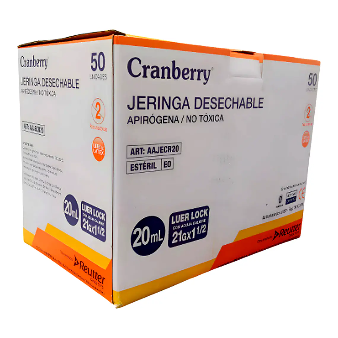 Jeringa 20 ml Luer Lock Estéril Cramberry - Caja 50 unidades 1