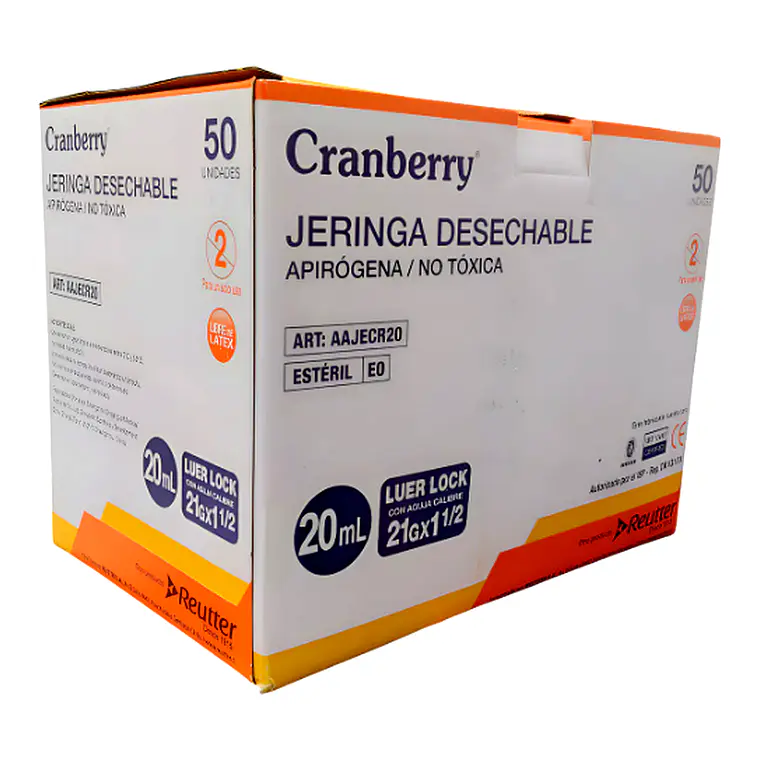 Jeringa 20 ml Luer Lock Estéril Cramberry - Caja 50 unidades 1
