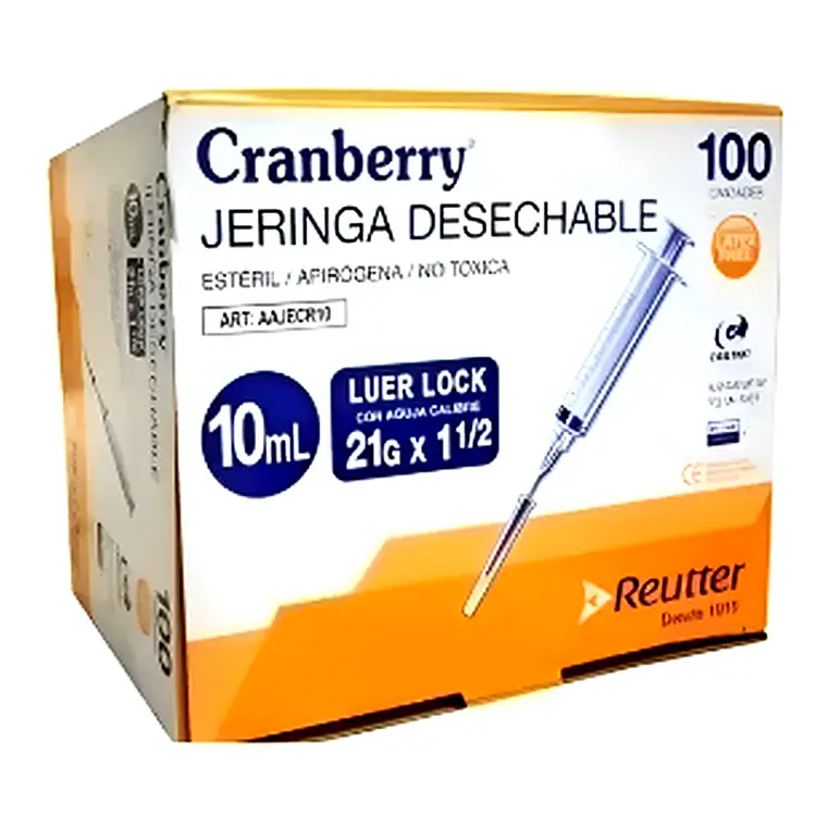 Jeringa 10 ml Luer Lock Estéril Cramberry Caja 100u 1