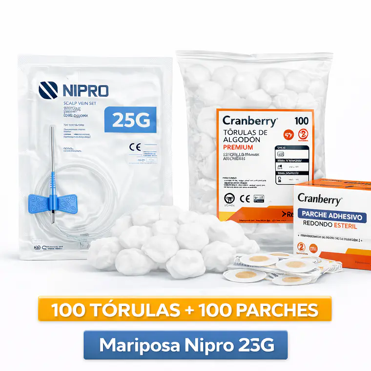 Mariposa Nipro 25G + Tórulas + Parches Kit 2